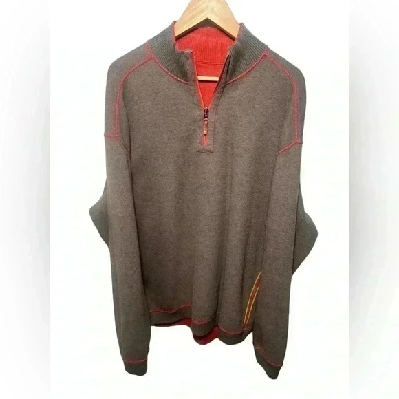 Tommy Bahama Sweater Mens L Orange Heather 1/4 Zip Pullover Reversible Brown - Picture 7 of 9